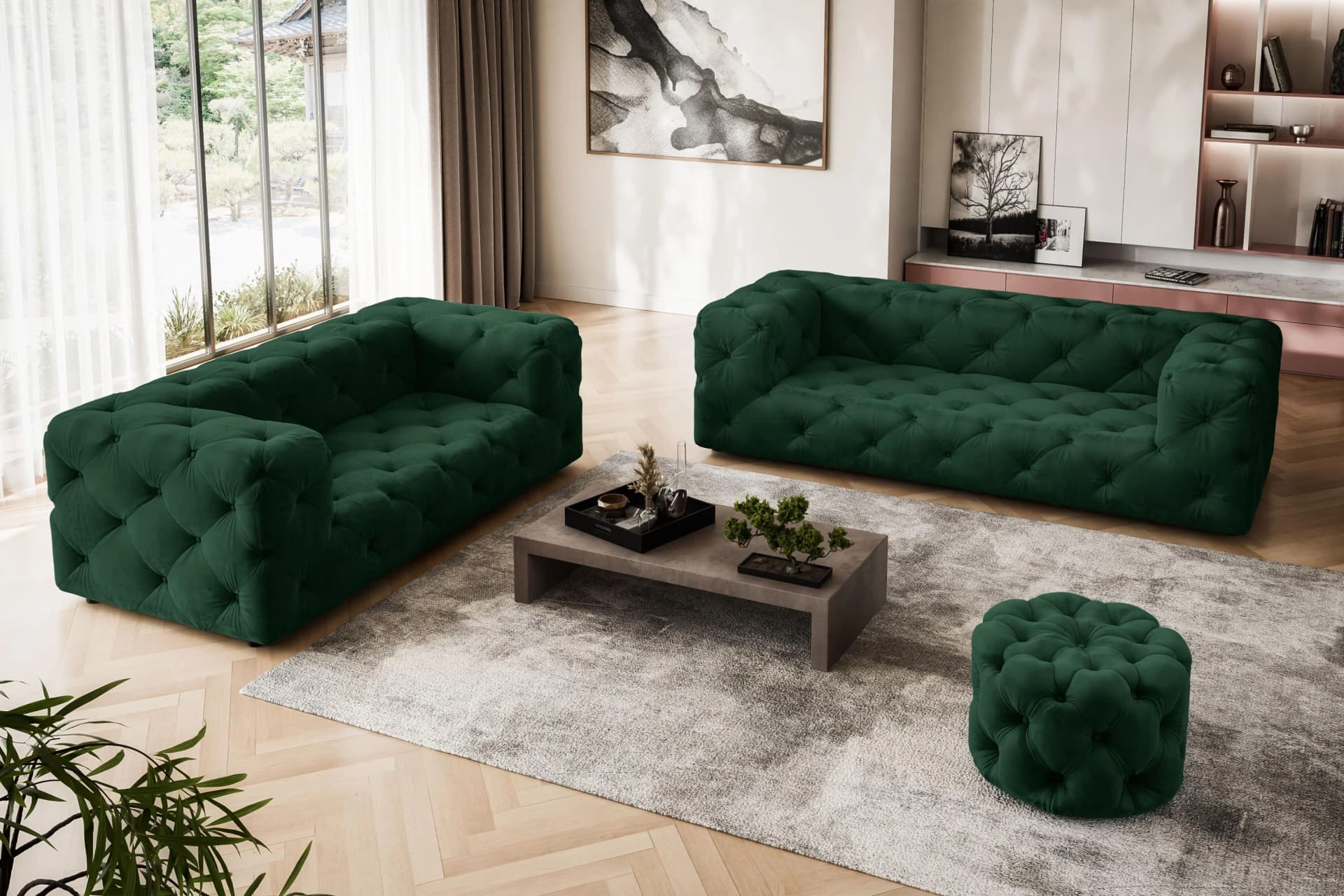 HOME AFFAIRE FOLLINA 3-Sitzer Sofa Dunkelgrün Chesterfield