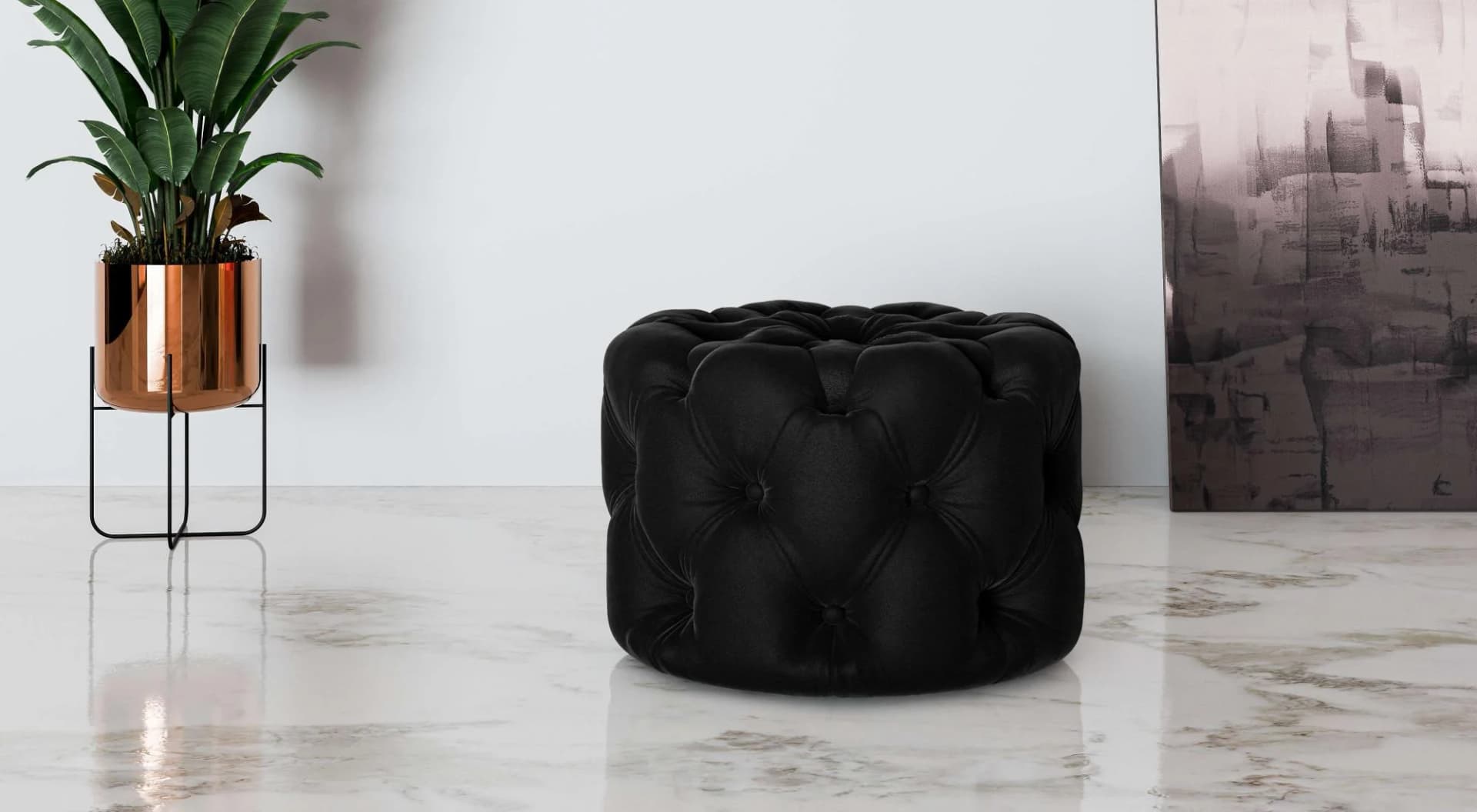 HOME AFFAIRE FOLLINA Polsterhocker Schwarz Chesterfield