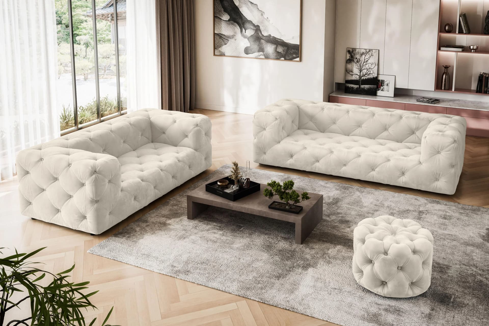 HOME AFFAIRE FOLLINA 2-Sitzer Sofa Beige Chesterfield