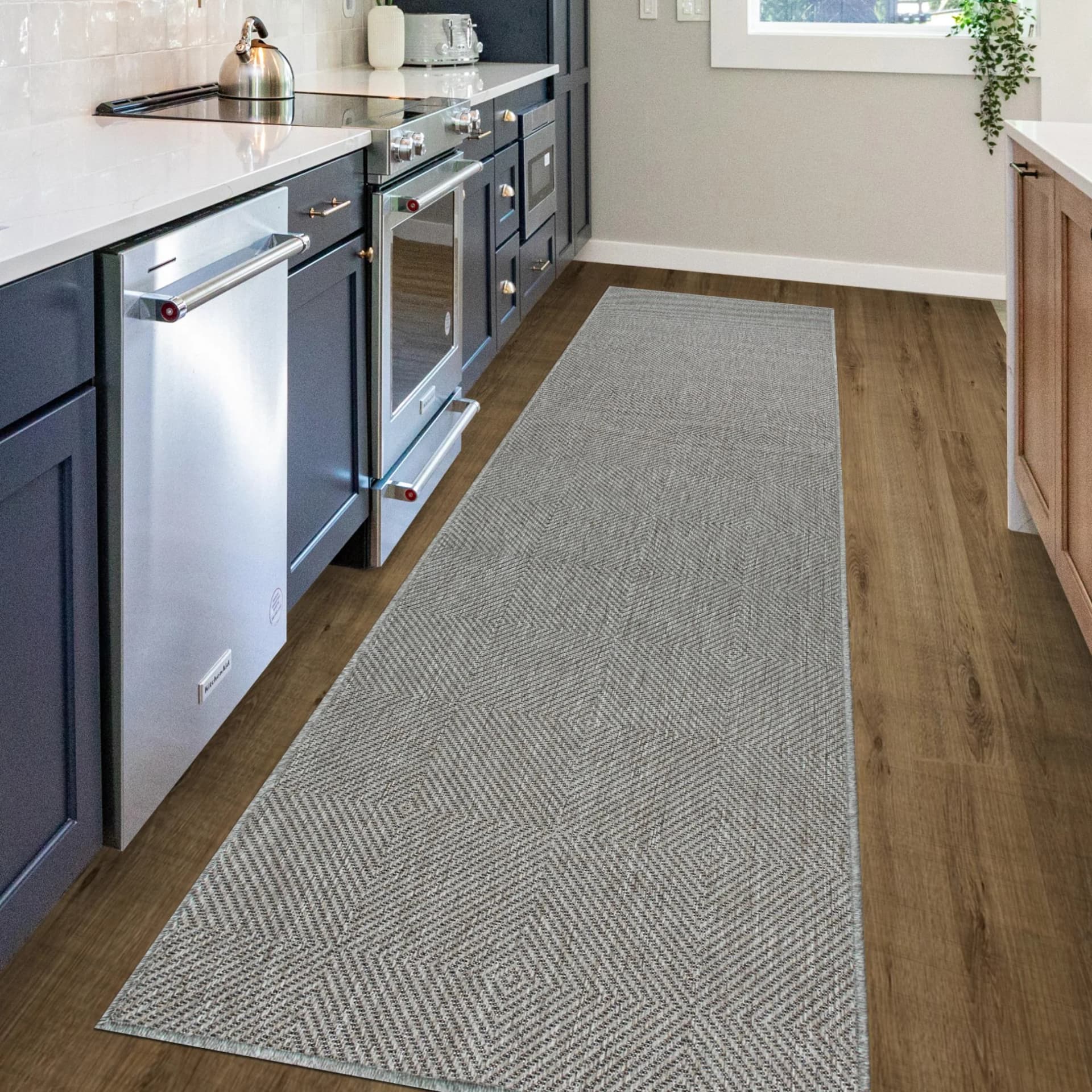 Grauer Teppich in Sisal-Optik, 80x250 cm