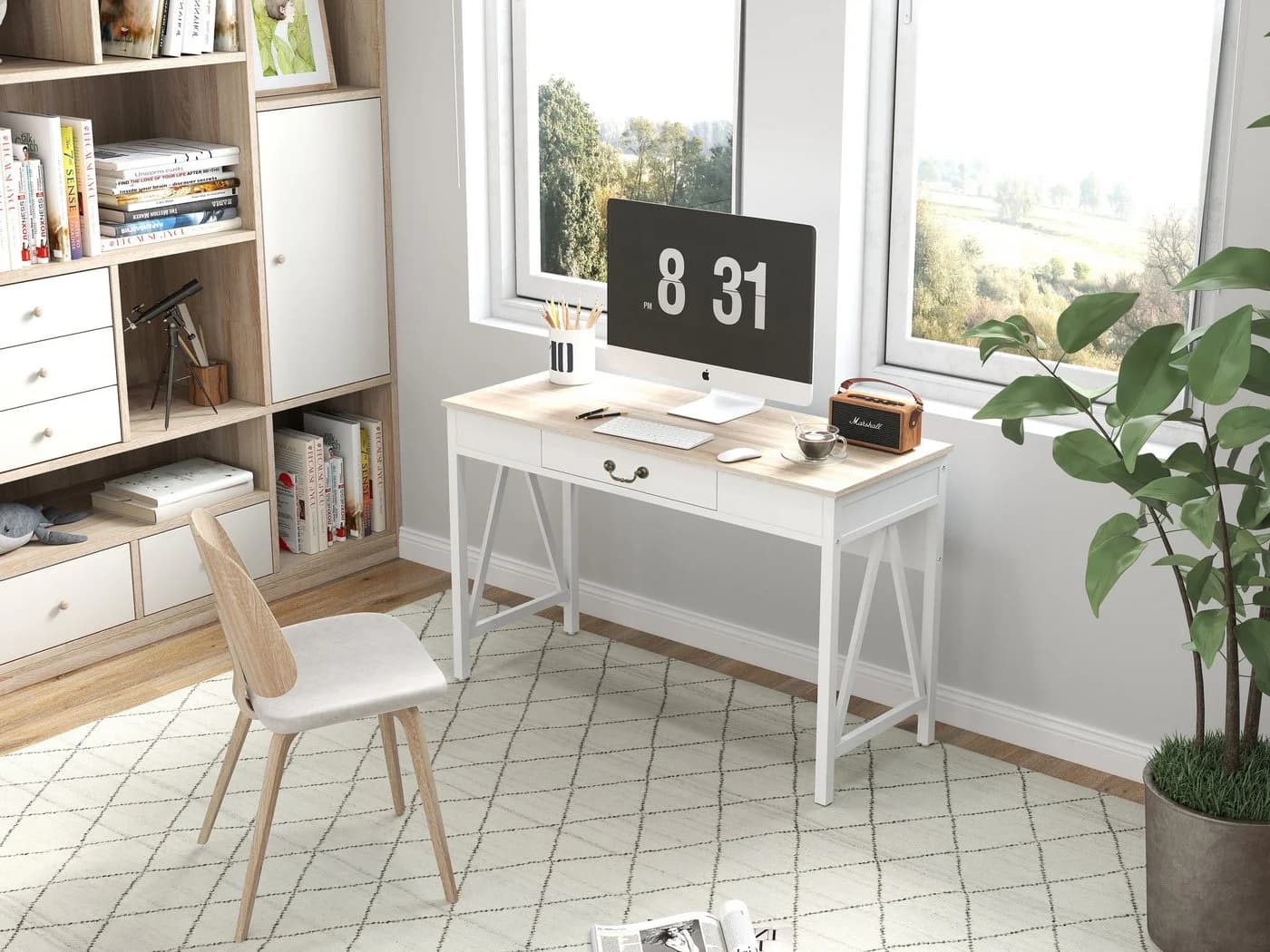HOME AFFAIRE Schreibtisch Bellerie Weiß Eichefarben mit Soft-Close