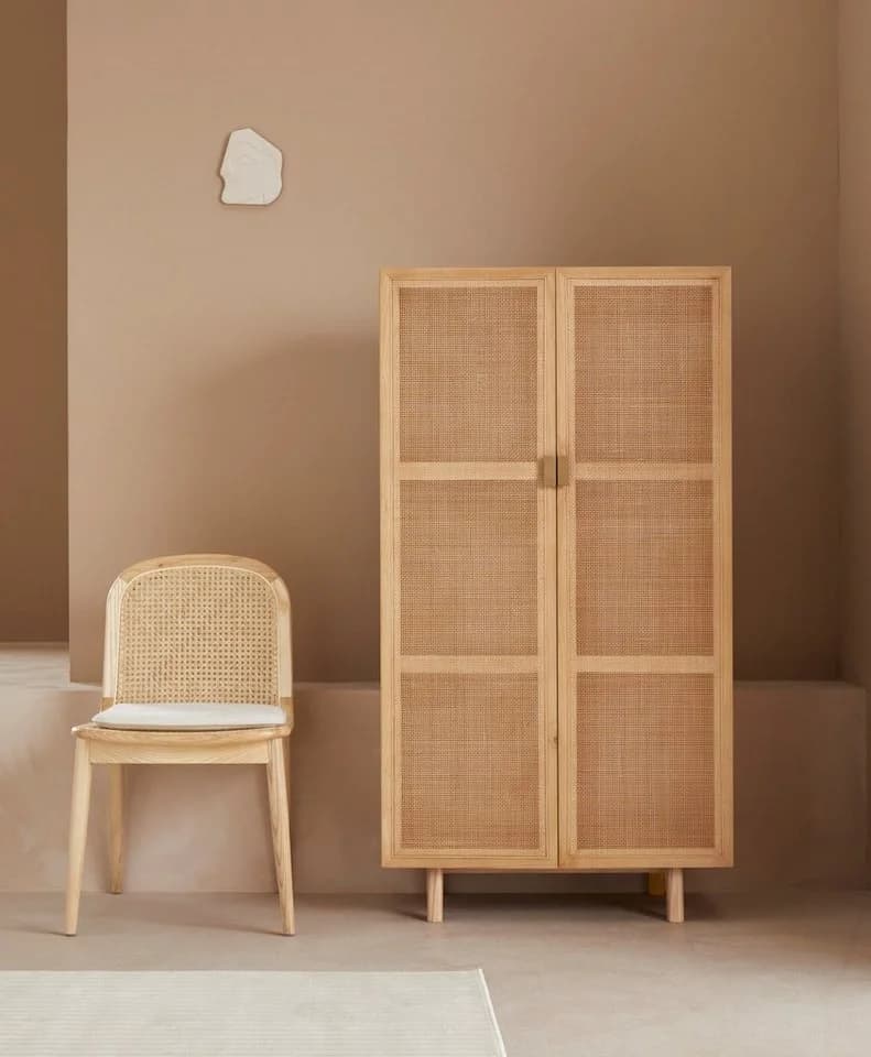 LeGer Home Highboard mit Rattan Einsatz 3 Fächer
