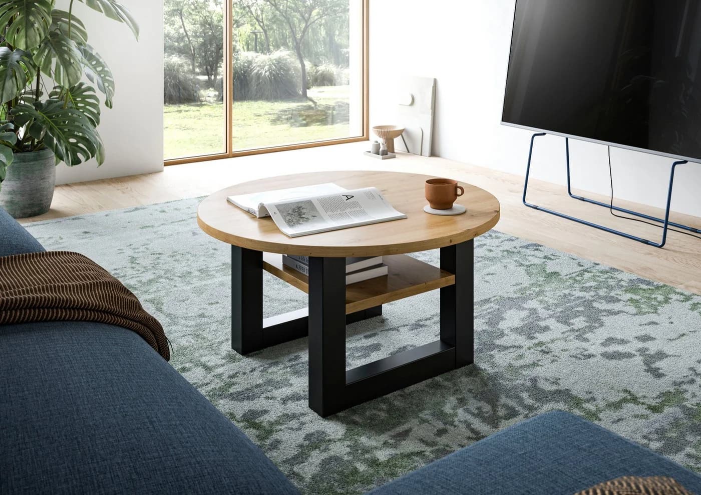 HOME AFFAIRE Couchtisch Rail Grau Eicheoptik mit Ablageboden