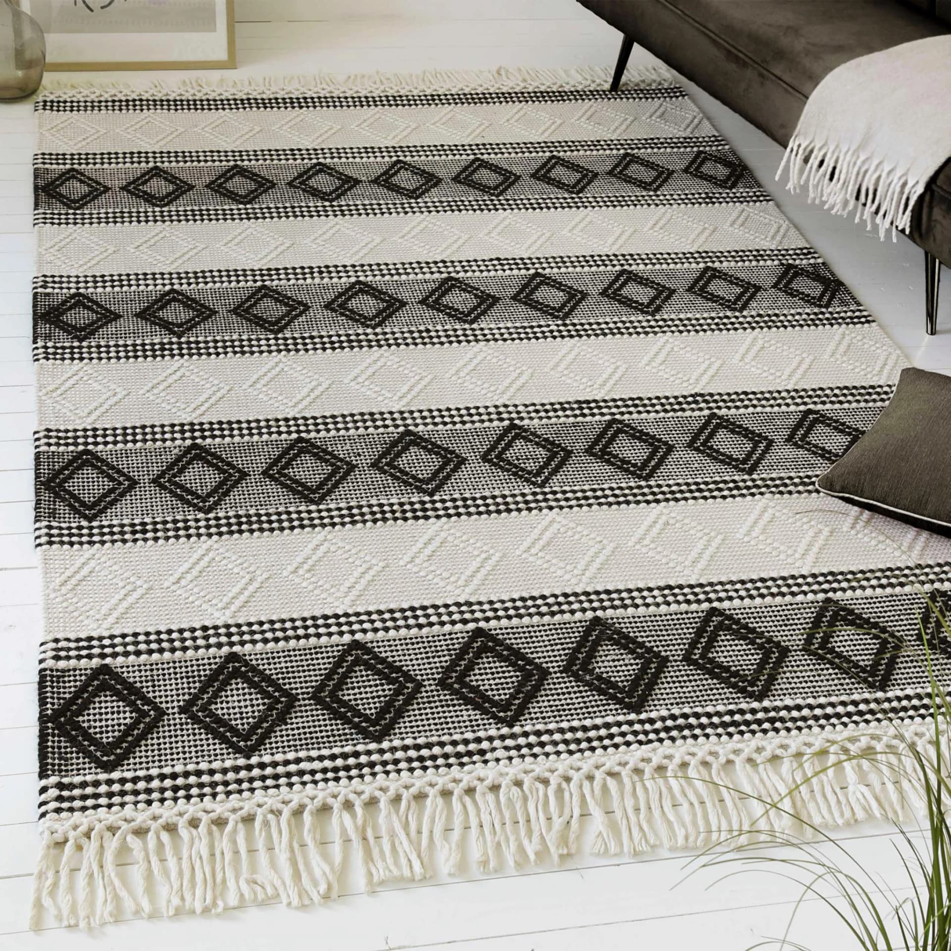OTTO HOME Teppich Jorvik Beige Grau Handgewebt Rauten