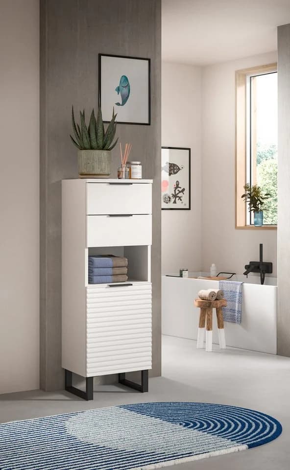 Welltime Unterschrank Litica Weiß mit Soft-Close und Riffeloptik