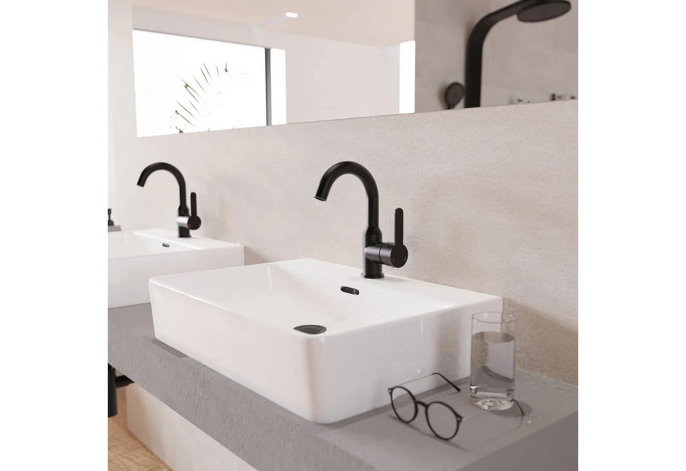 WELLTIME Waschtischarmatur Adria Schwarz mit Eco-Click und Pop-Up