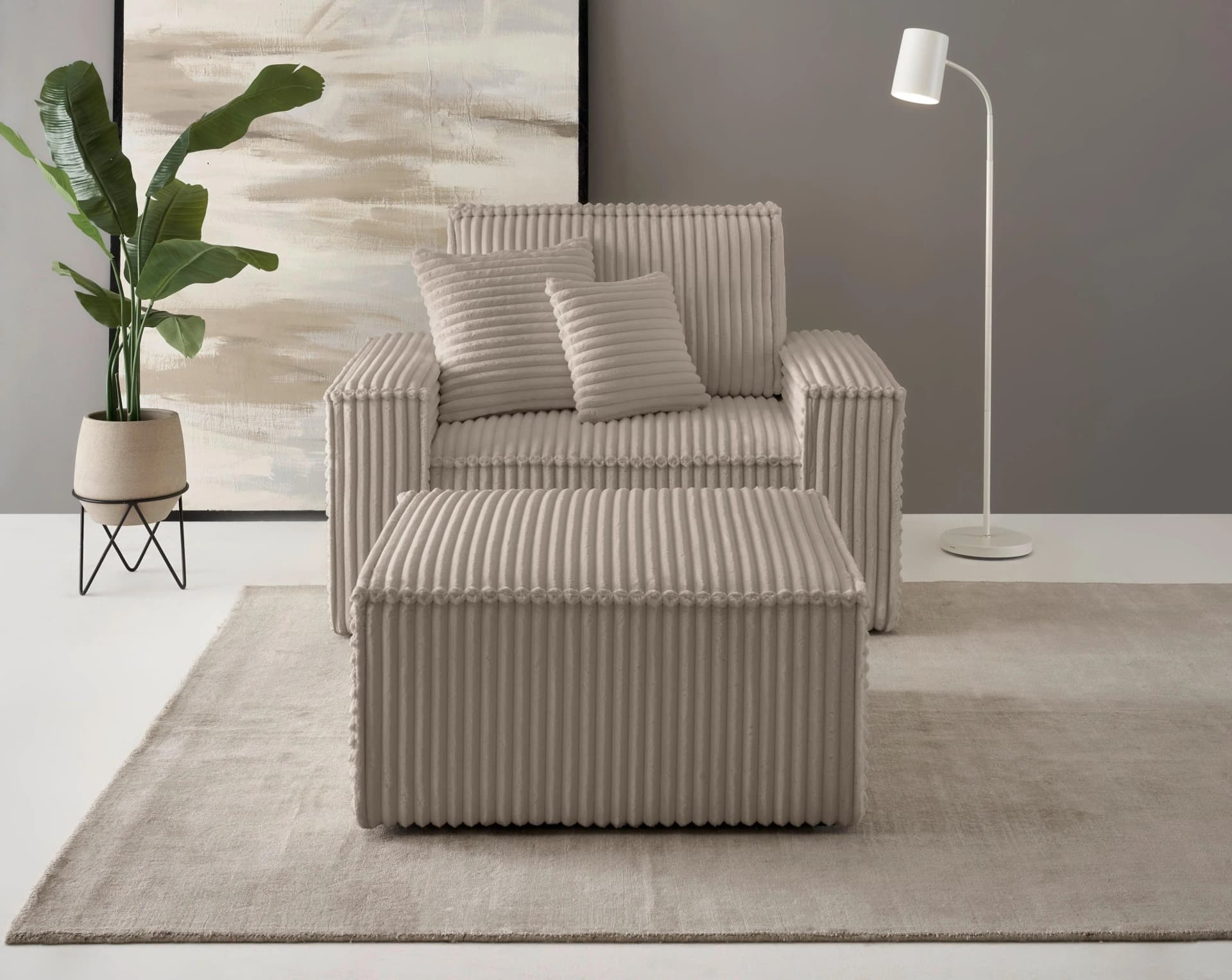 OTTO HOME FINNLEY Loveseat mit Hocker Set Taupe Cord