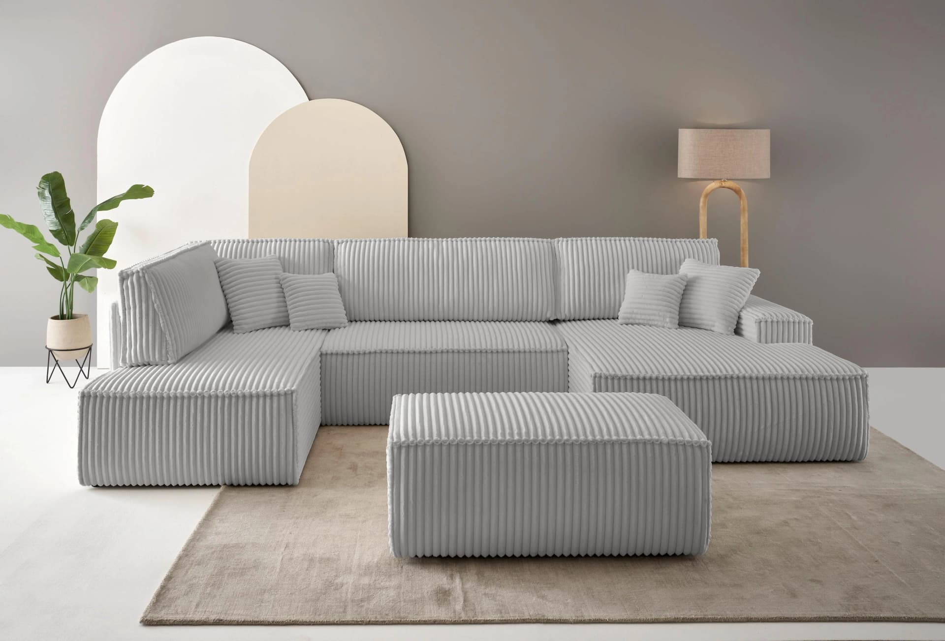 OTTO HOME Wohnlandschaft Finnley U-Form Grau Schlafsofa Bettkasten