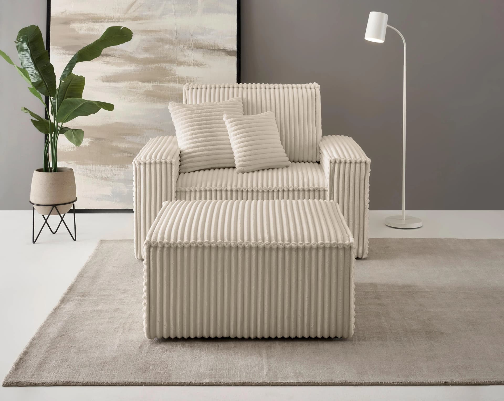 OTTO HOME Finnley Loveseat & Hocker Set Creme Cord