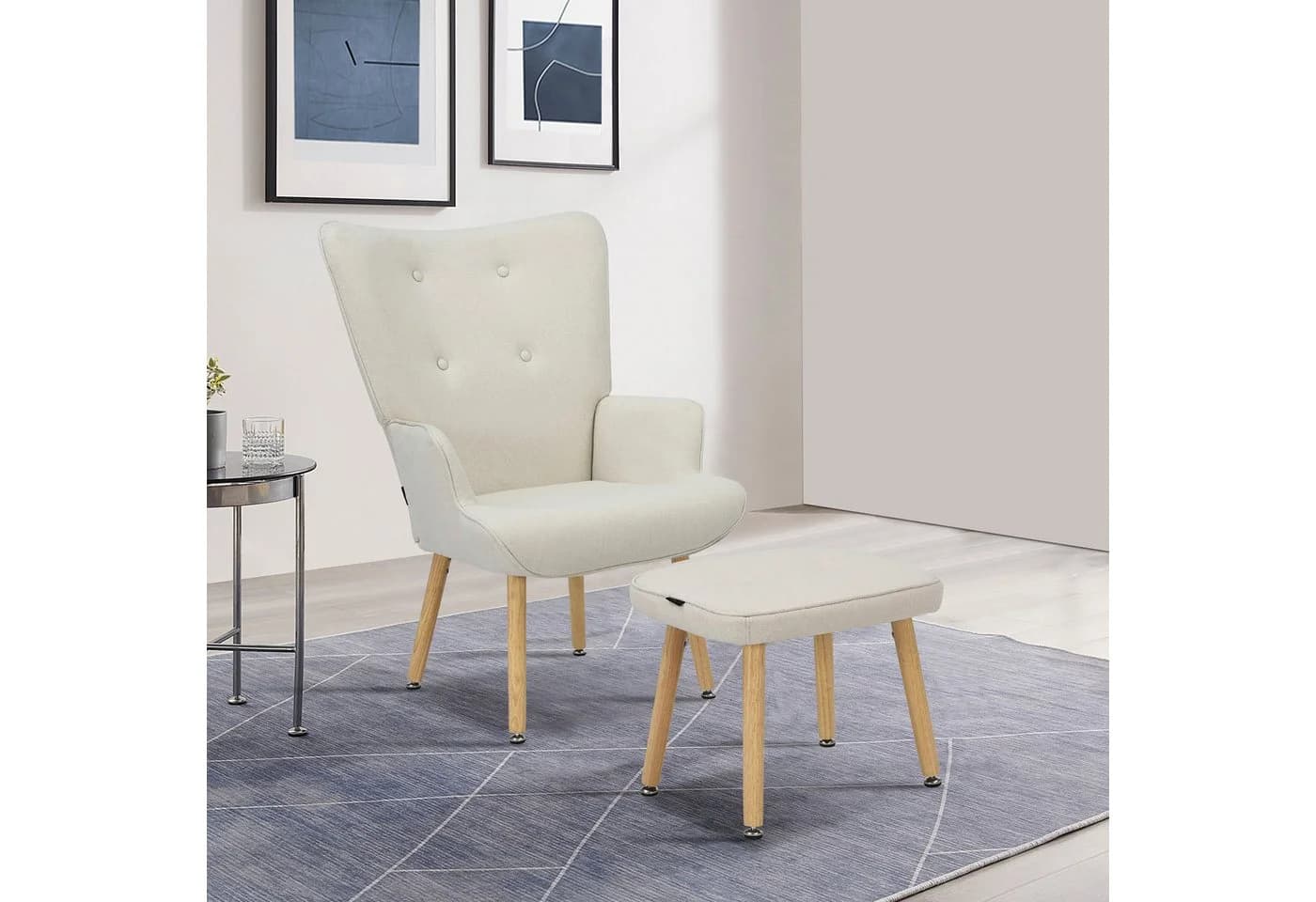 OTTO HOME PERHAM Ohrensessel mit Hocker Set Creme