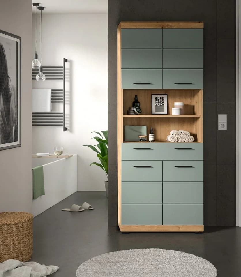 WELLTIME Hochschrank SIENA 4 Türen 1 Schublade Artisan Eiche Salbei