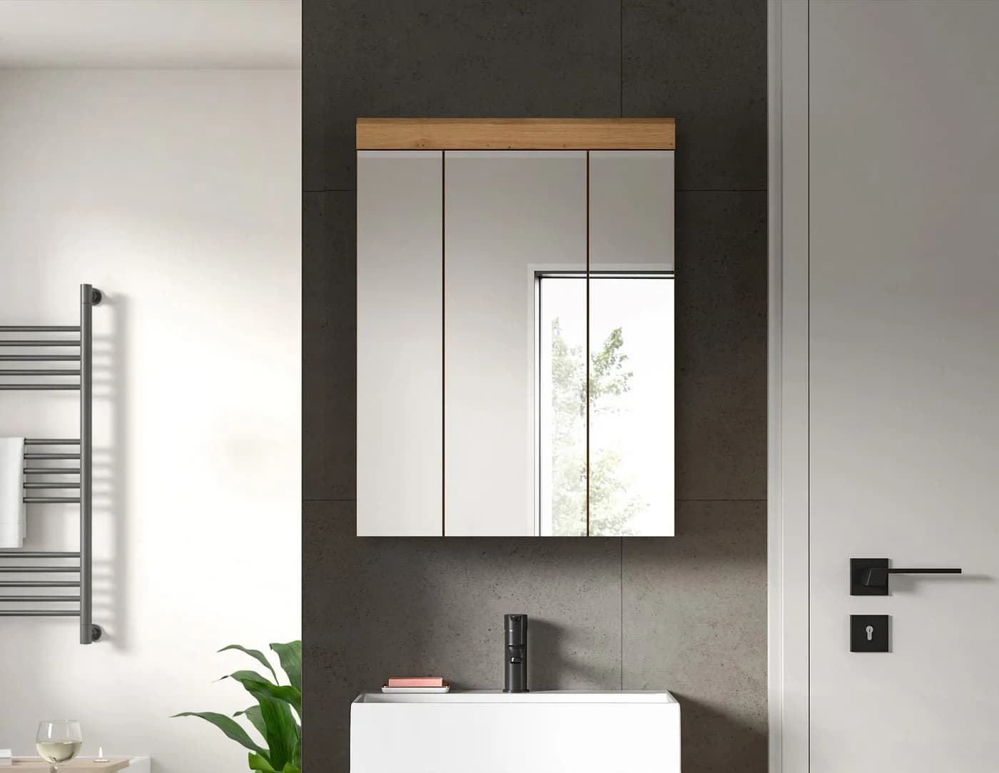 WELLTIME Badezimmerspiegelschrank SIENA 3 Spiegeltüren Beige Braun