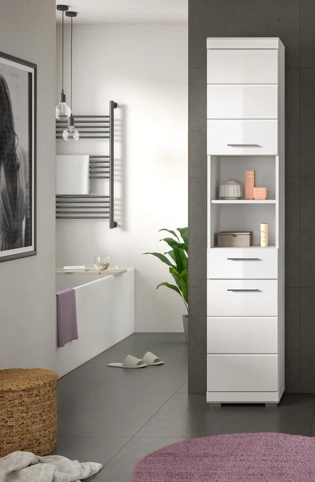 WELLTIME Hochschrank SIENA Weiß Hochglanz Badschrank