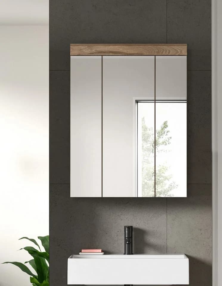 WELLTIME Badezimmerspiegelschrank SIENA 3 Spiegeltüren Braun