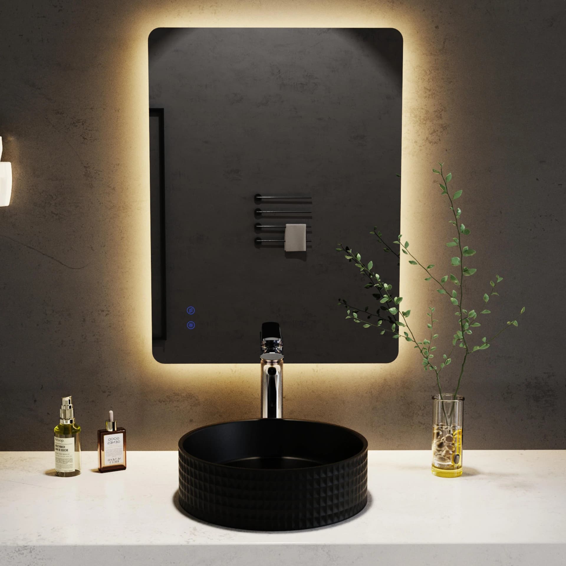 WELLTIME LED-Lichtspiegel Toledo eckig mit Anti-Fog & Touch