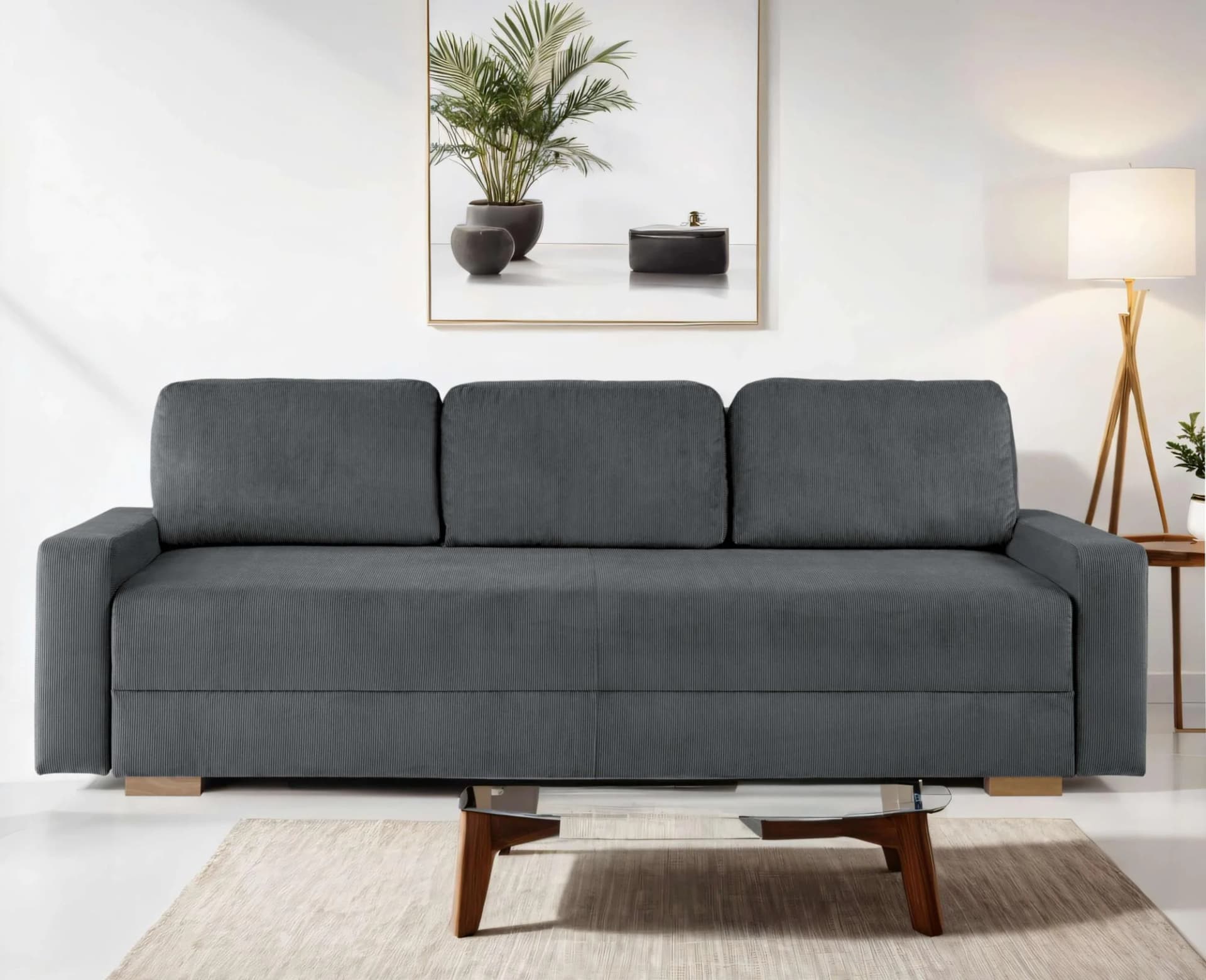 HOME AFFAIRE Schlafsofa SHERIDIAN 3-Sitzer mit Bettkasten Anthrazit