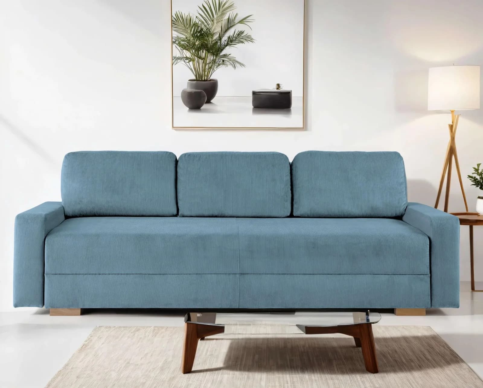 HOME AFFAIRE SHERIDIAN Schlafsofa 3-Sitzer Blau mit Bettkasten