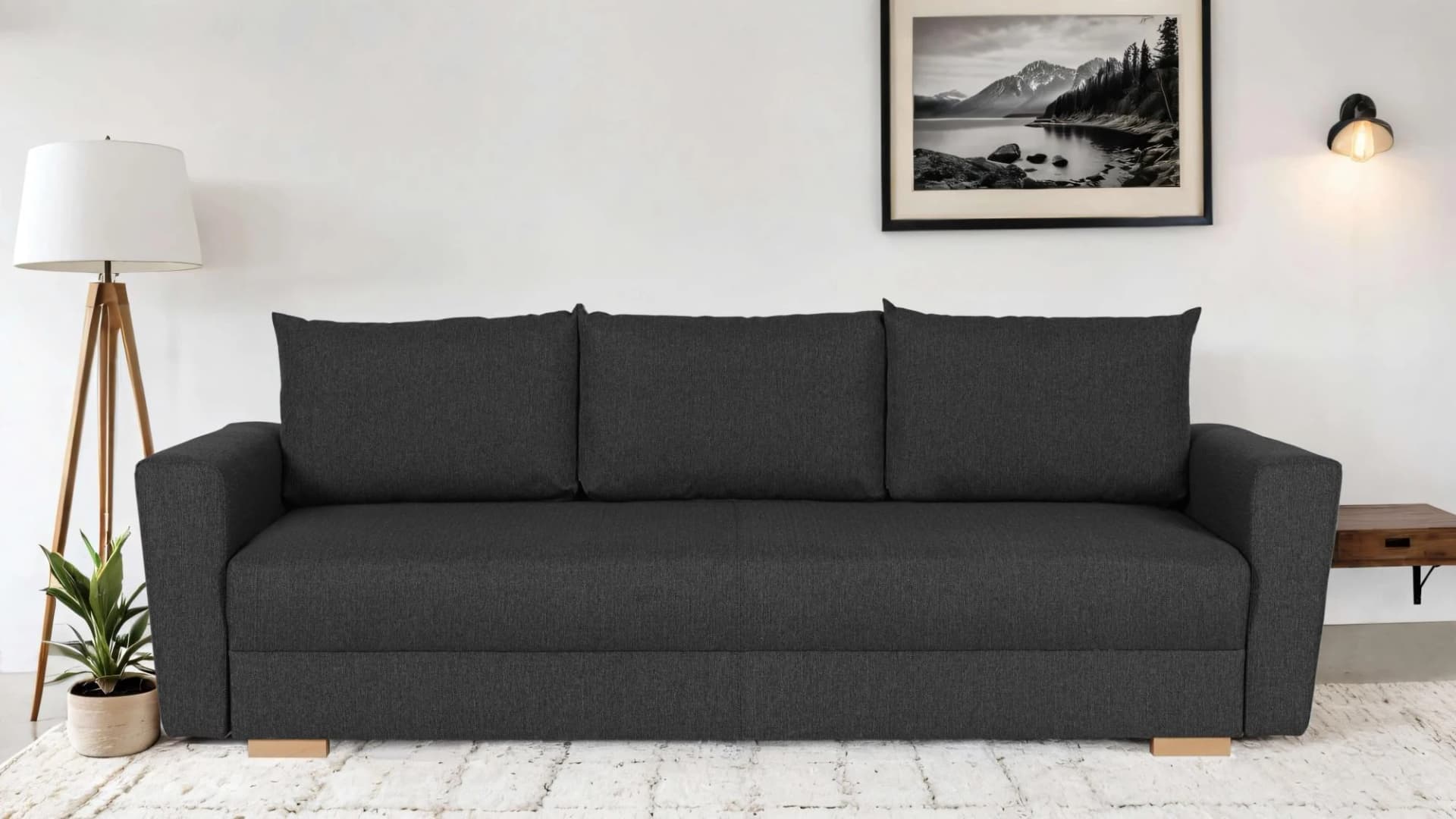 HOME AFFAIRE Schlafsofa MAGHERA 3-Sitzer Anthrazit mit Bettkasten