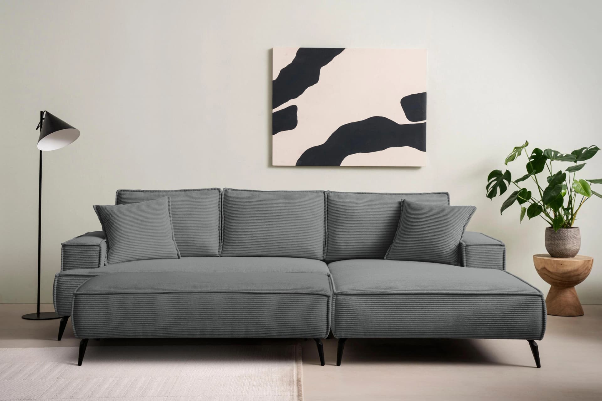 HOME AFFAIRE TVINNU Polsterecke L-Form Grau mit Schlaffunktion und Hocker