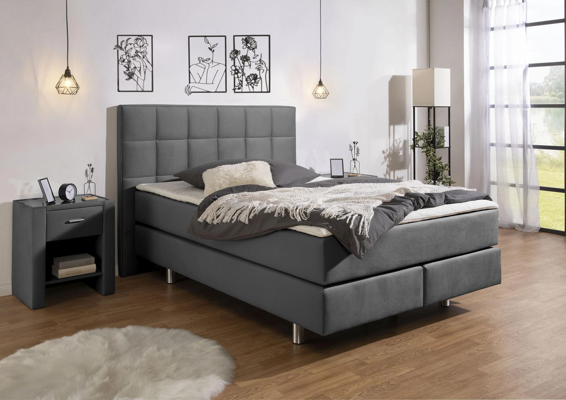 Home Affaire Boxspringbett Loomis Grau Anthrazit mit Topper