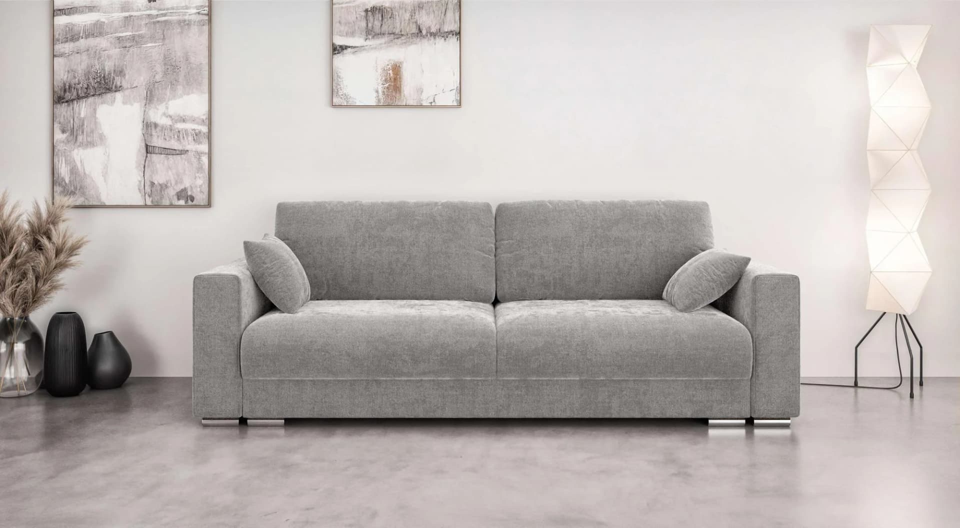 HOME AFFAIRE Stevinson Schlafsofa 3-Sitzer mit Bettkasten Hellgrau
