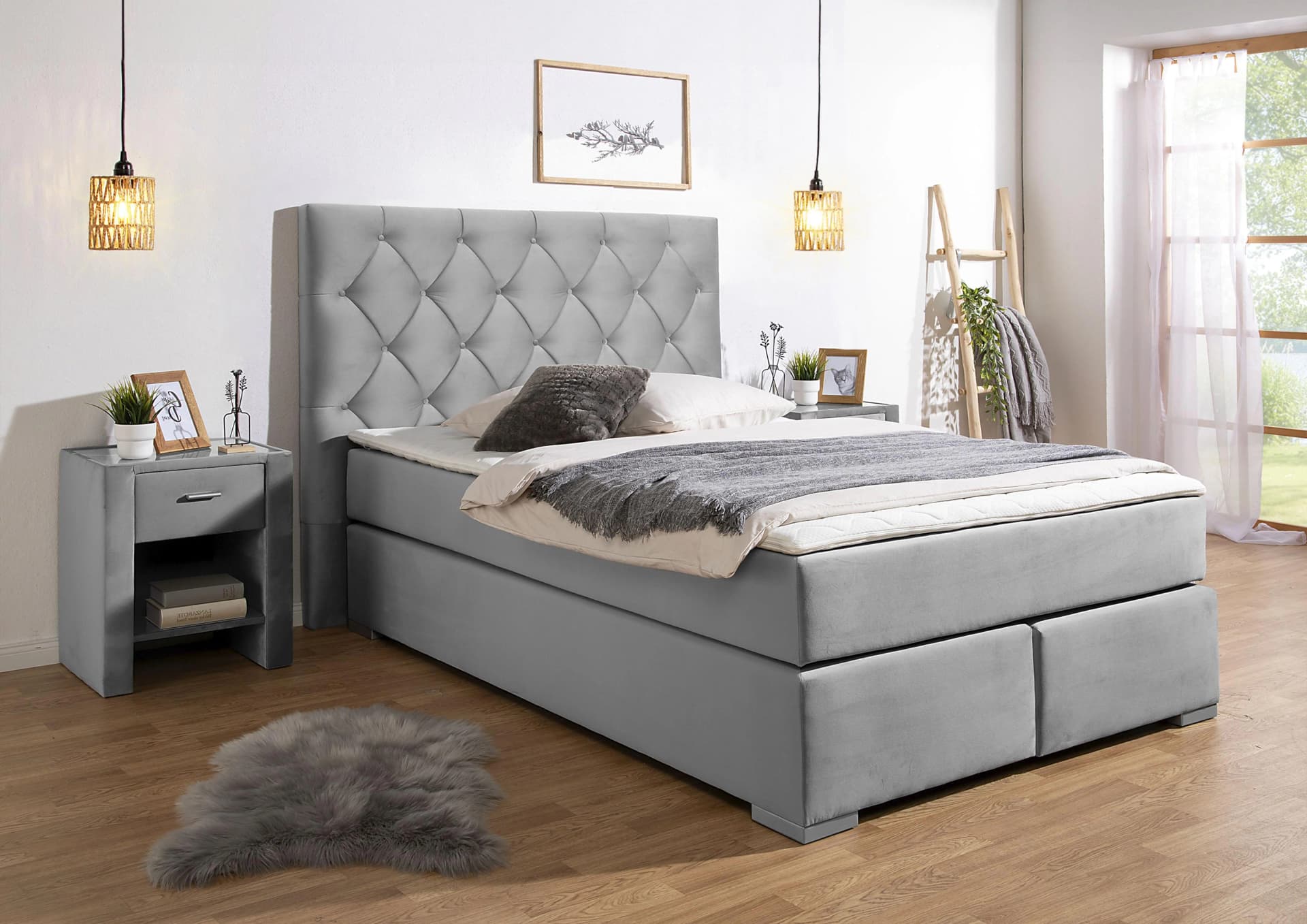 Home Affaire Boxspringbett Chalon Grau mit Topper