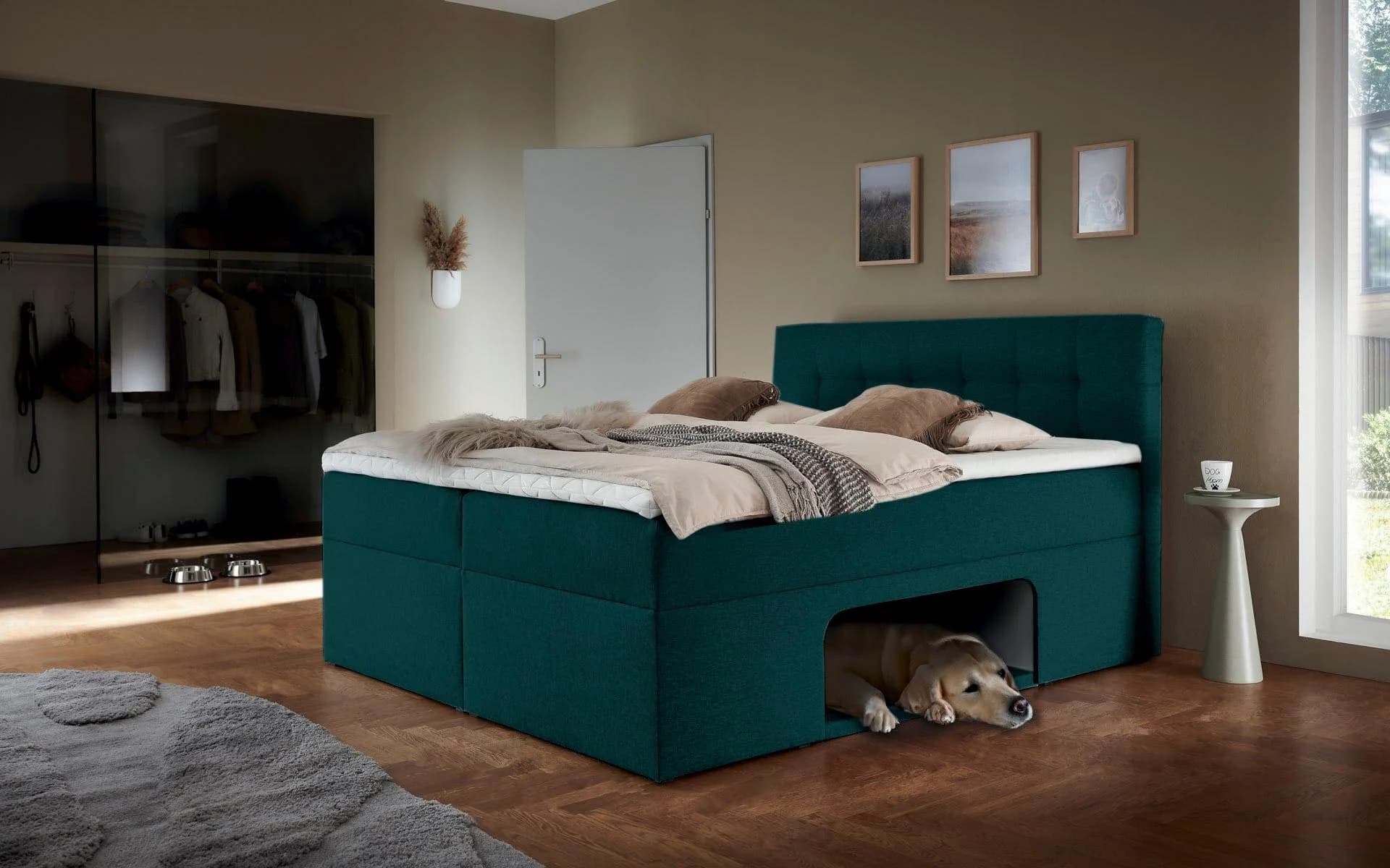 Boxbett HOME AFFAIRE Carolin Nachtblau Meliert mit Haustier-Nische