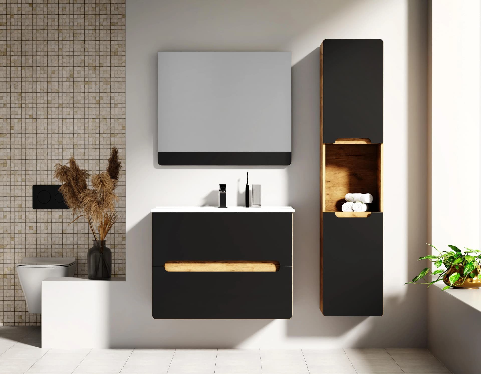 Hängeschrank WELLTIME Lupo 2 Einlegeböden Soft-Close Schwarz
