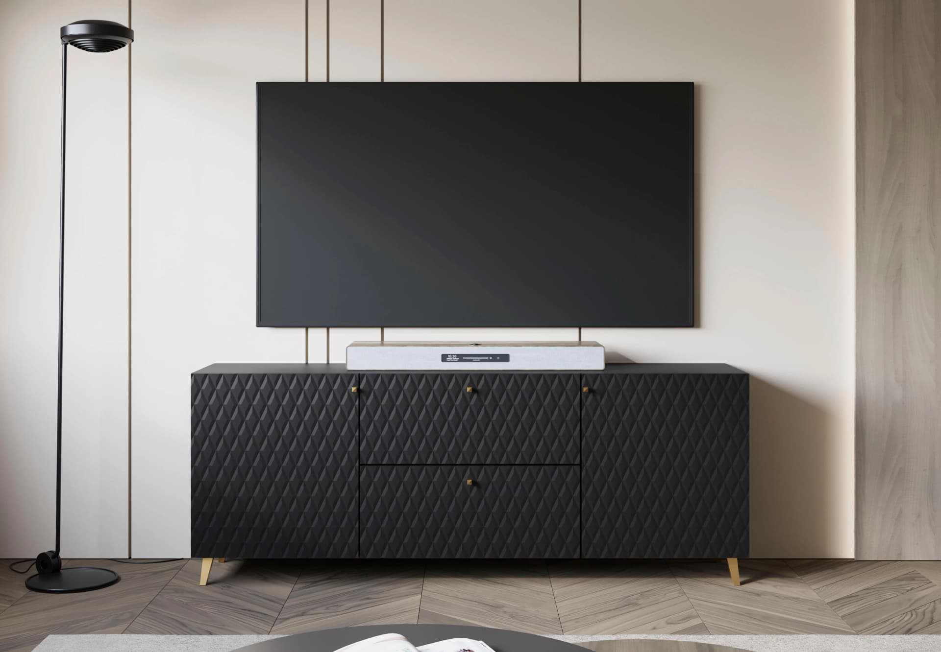 HOME AFFAIRE Lowboard Phuket Schwarz Gold Soft-Close