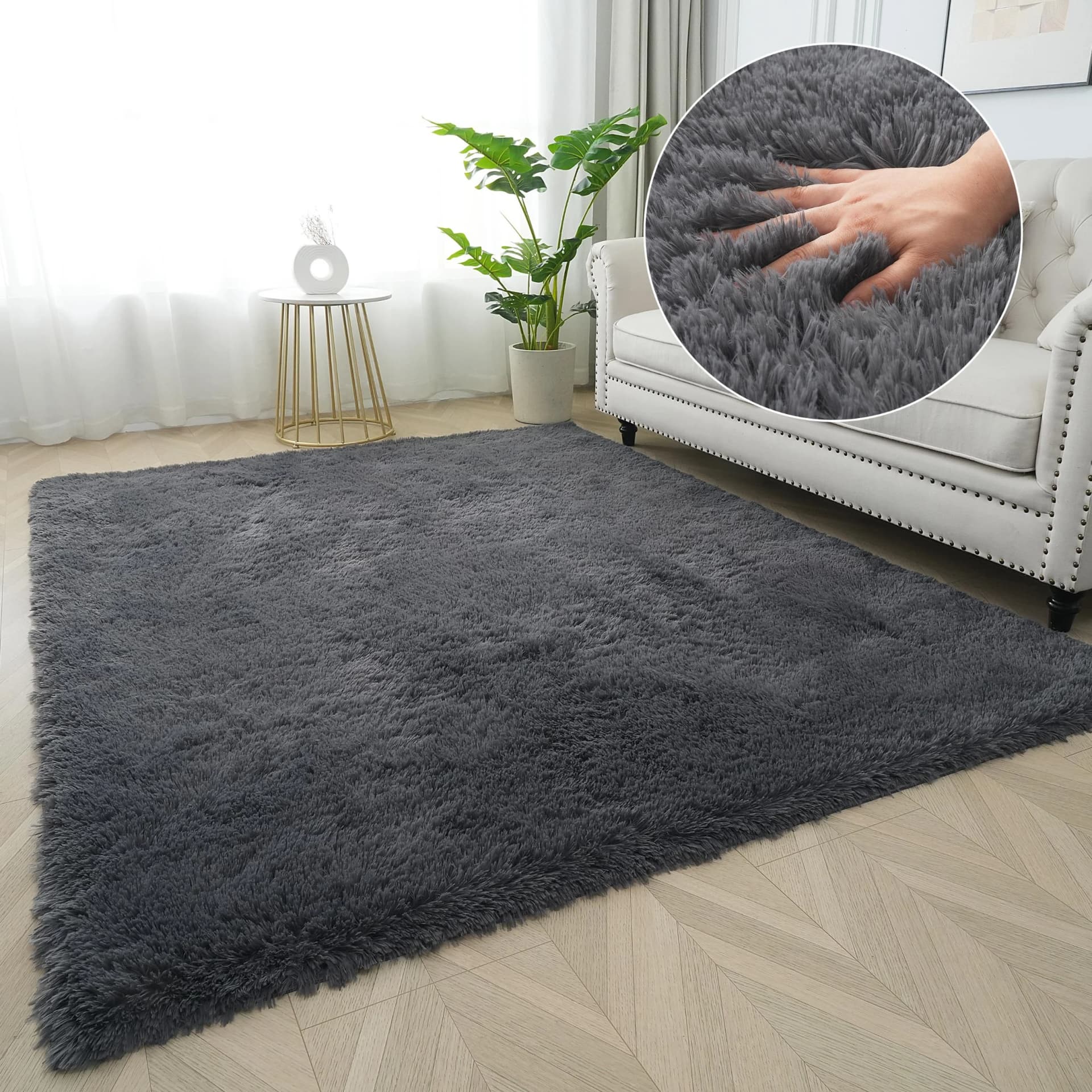 Hochflor-Teppich MY HOME Leava Grau Kunstfaser