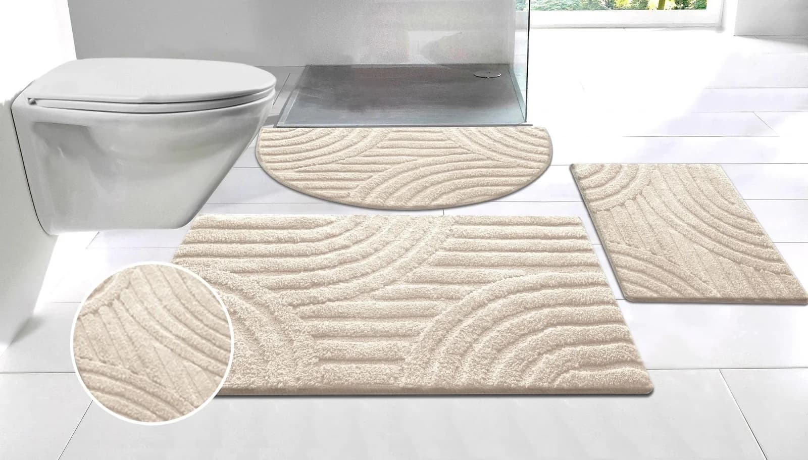 Badematte MY HOME Regona Scandi Badvorleger Badteppich Uni Farben Hoch-Tief-Effekt