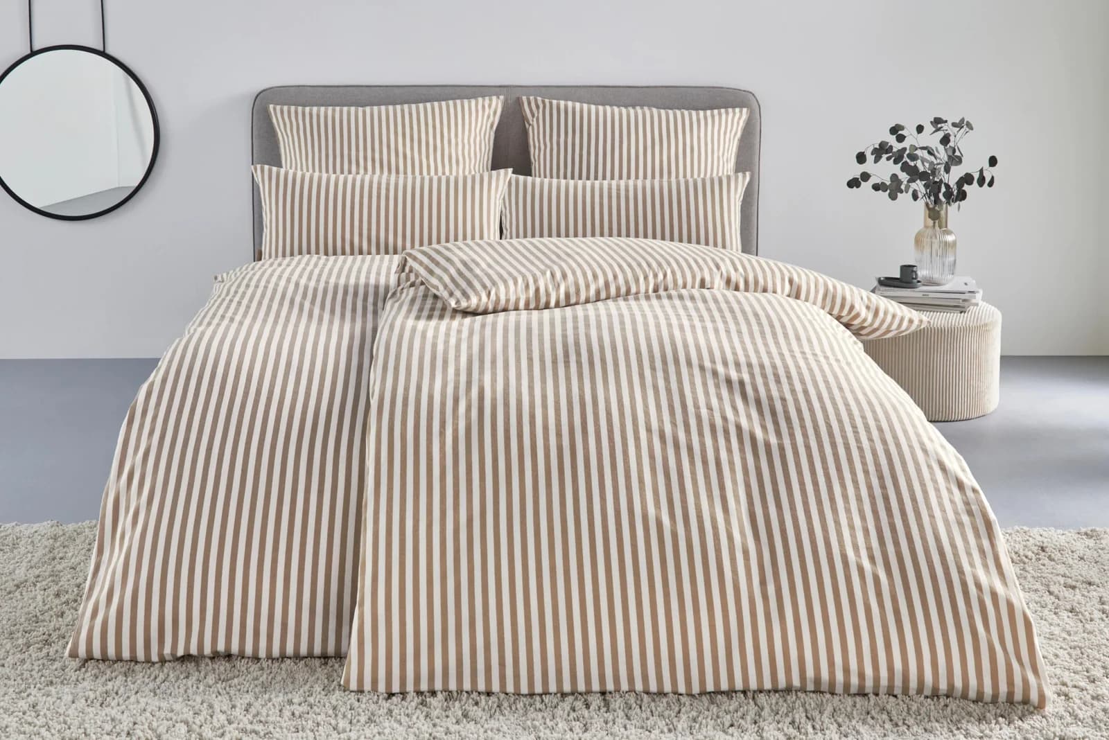 LeGer Home by Lena Gercke Bettwäsche Linnea Beige Gestreift Flanell