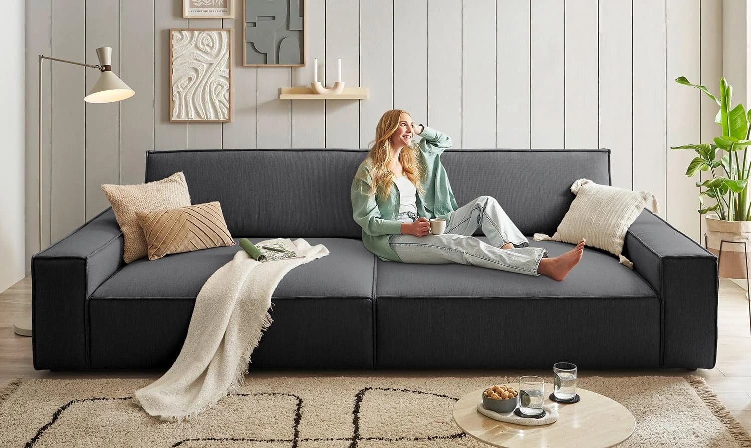 HOME AFFAIRE Sherwood XXL Big-Sofa Anthrazit 316cm