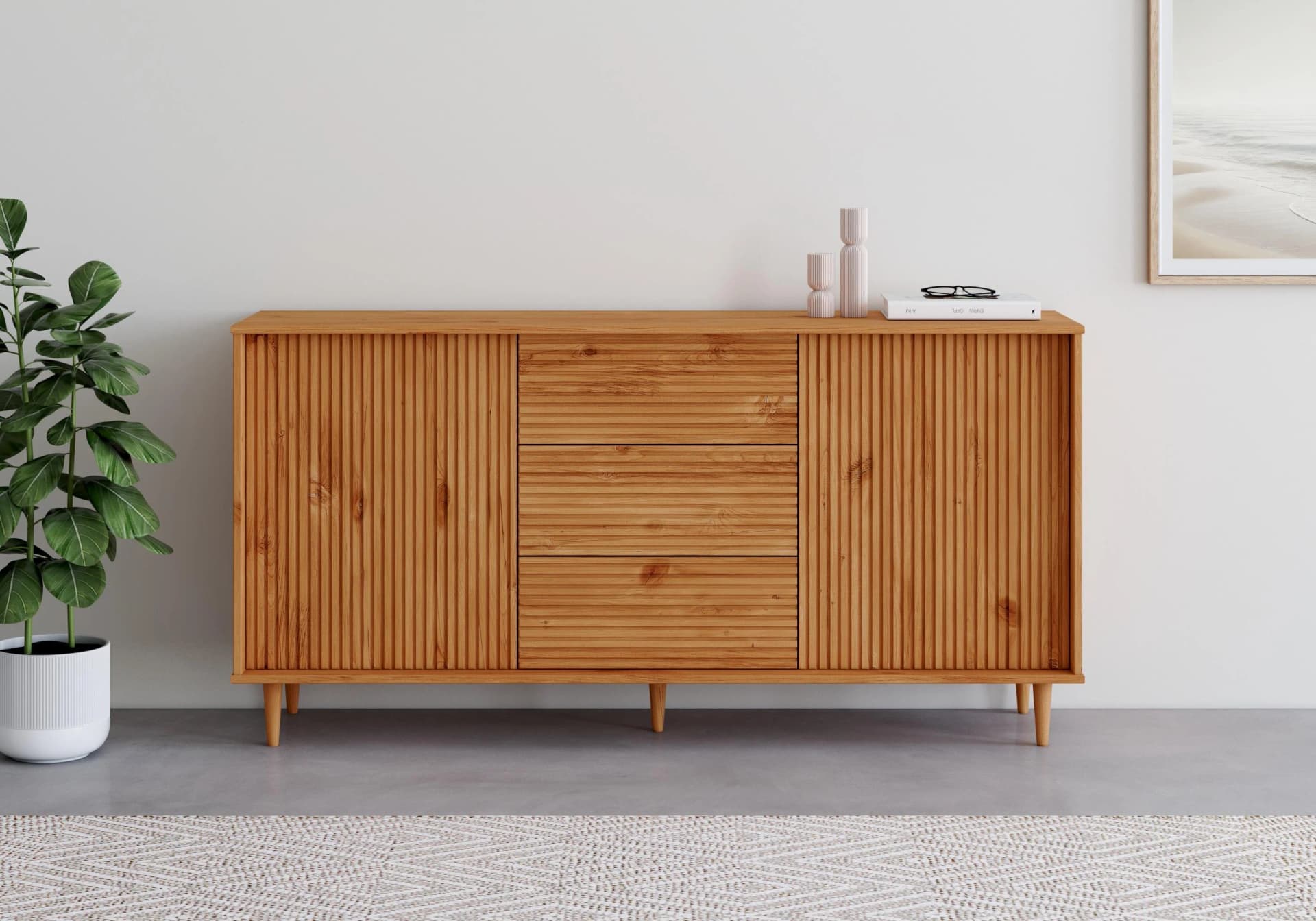 OTTO HOME Sideboard Malmedy Beige Natur Massivholz Push-to-open