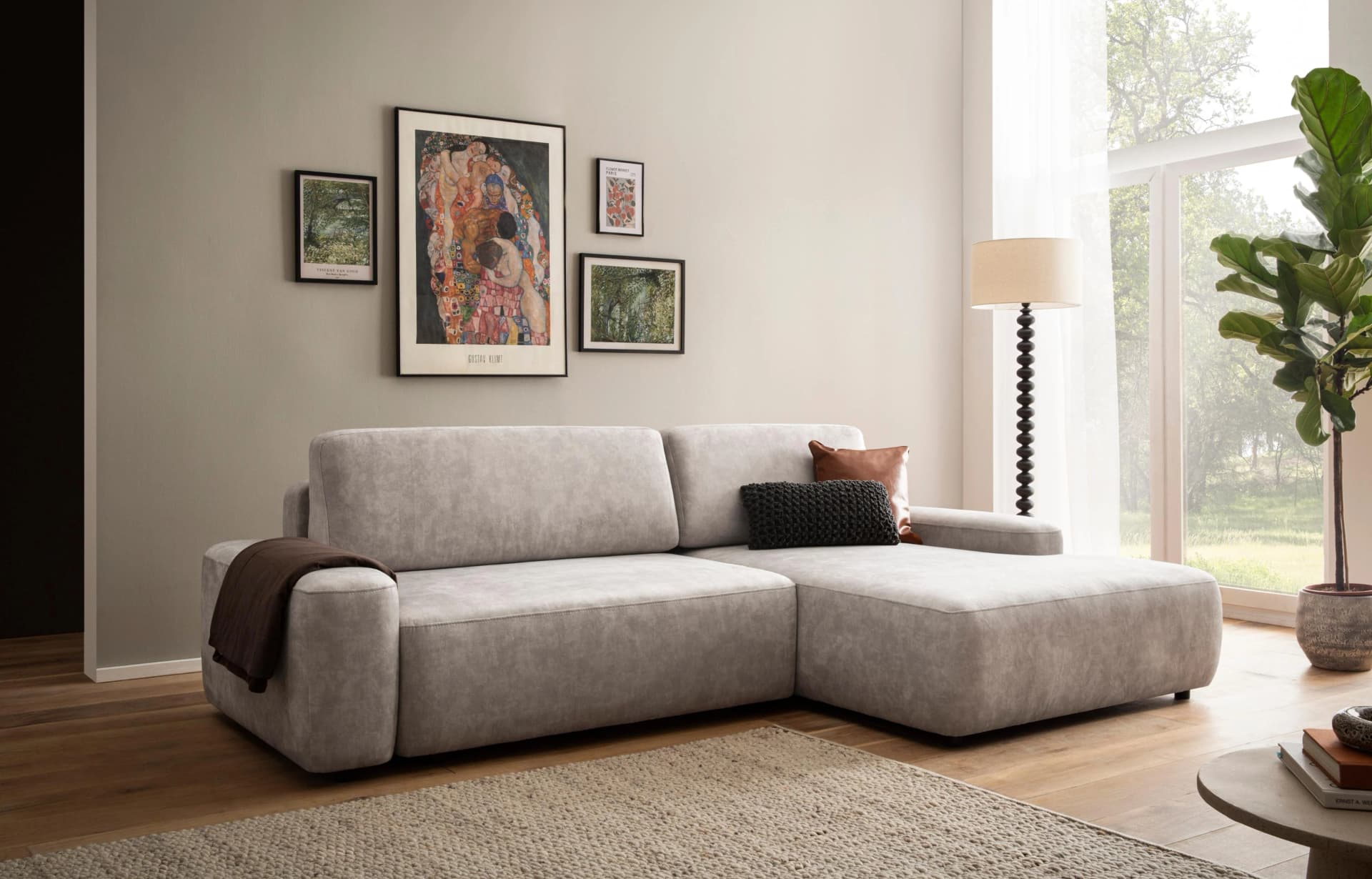 Home Affaire Ecksofa Torge L-Form Beige Samtvelours mit Schlaffunktion