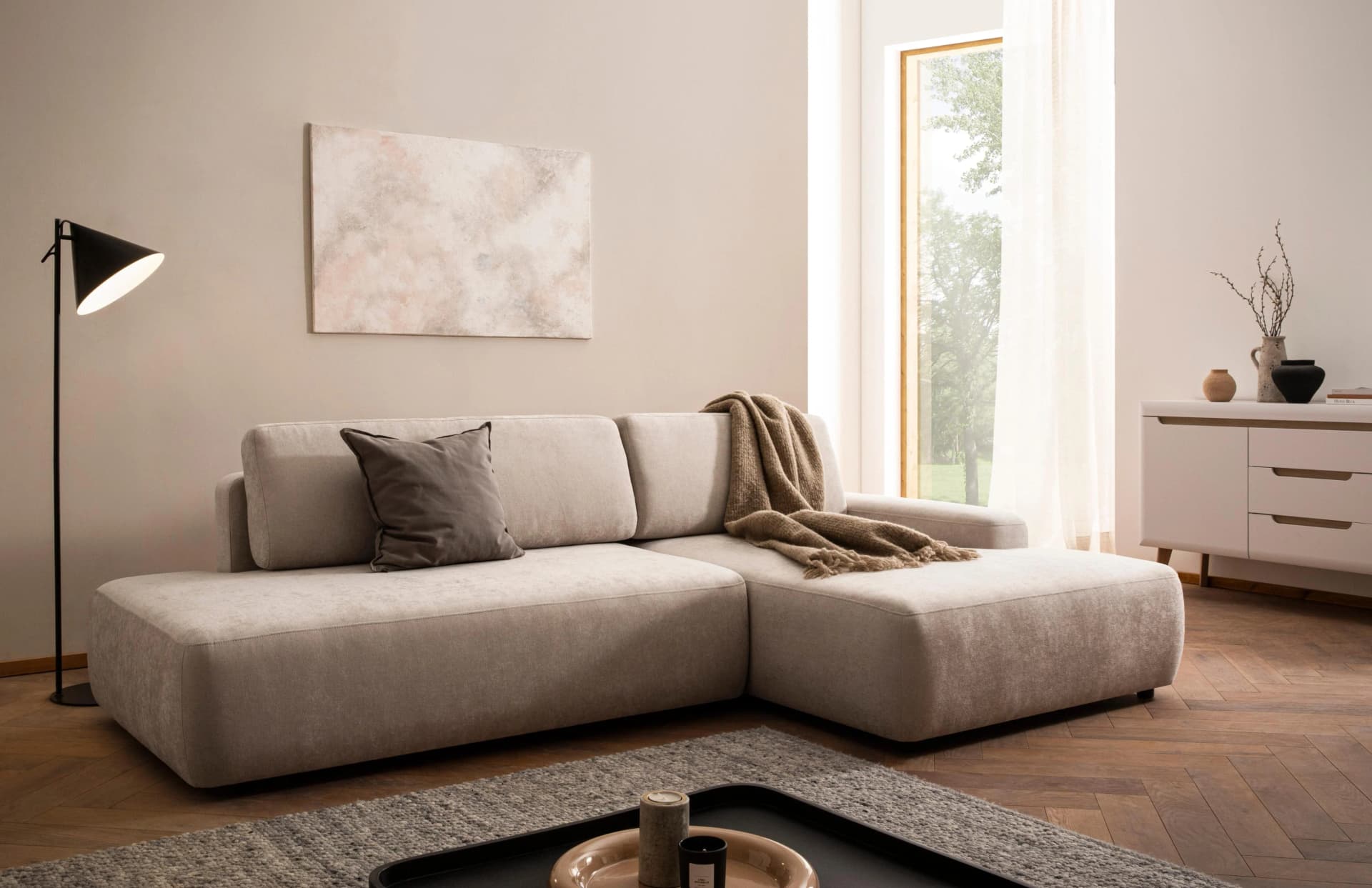 Ecksofa Landhausstil Beige Polyester