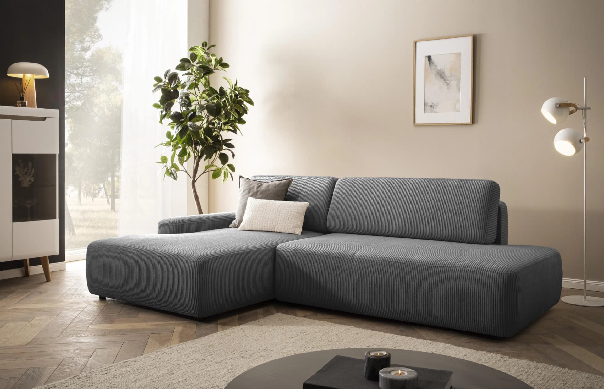 Home Affaire Ecksofa Torge L-Form mit Schlaffunktion Anthrazit Cord
