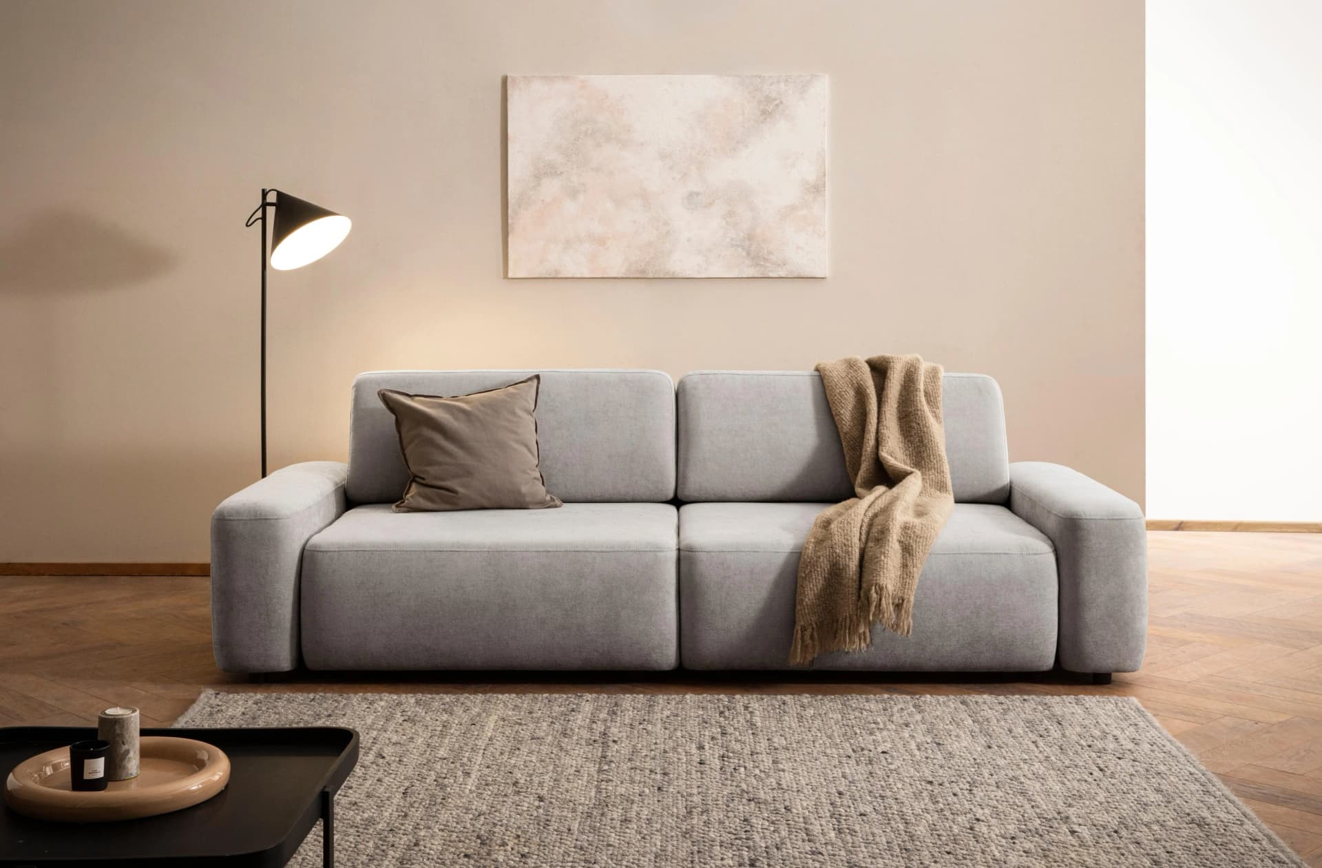 HOME AFFAIRE Schlafsofa Torge 3-Sitzer Hellgrau mit Schlaffunktion