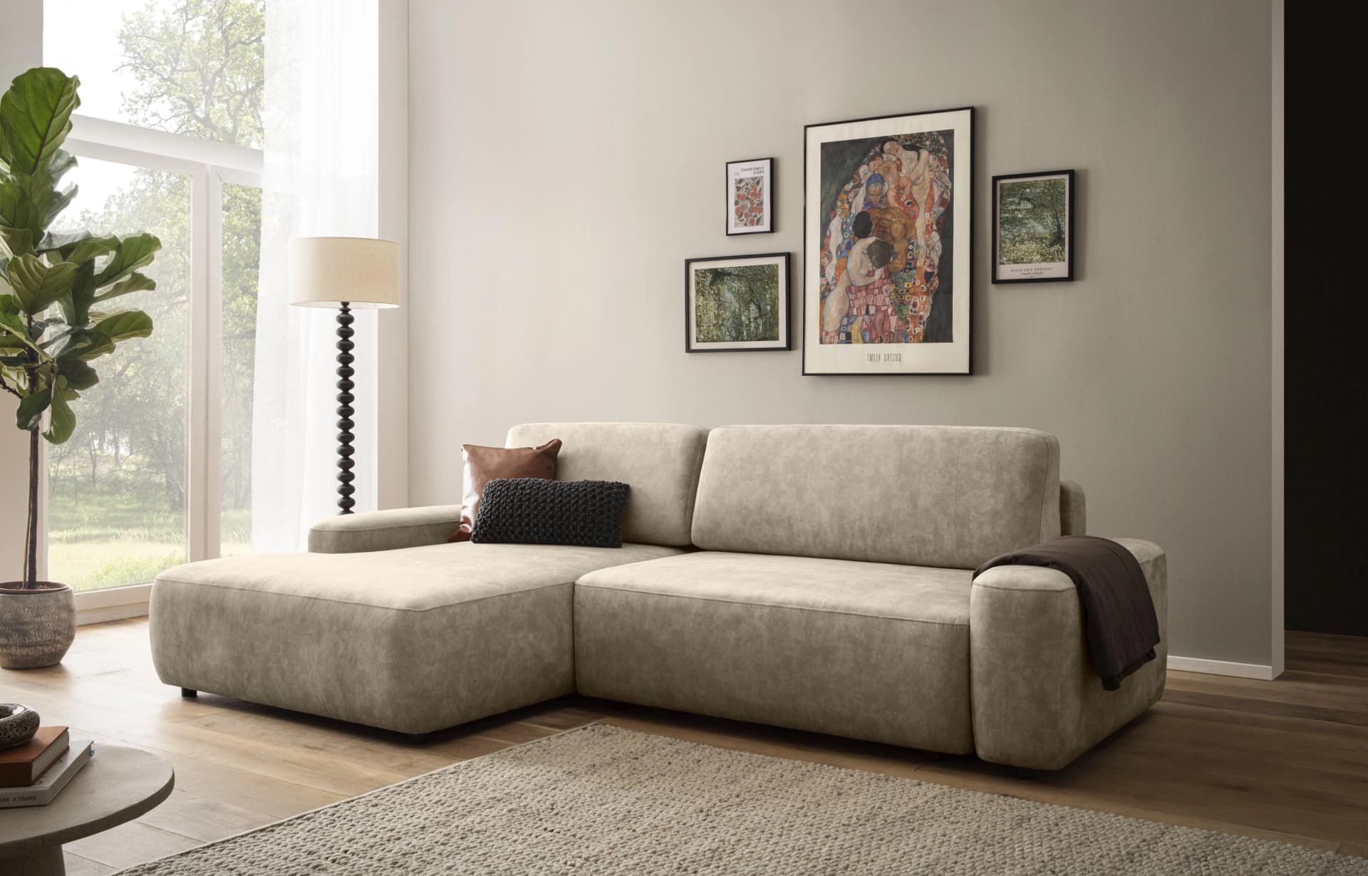 Ecksofa aus 100% Polyester in Braun und Hellbraun