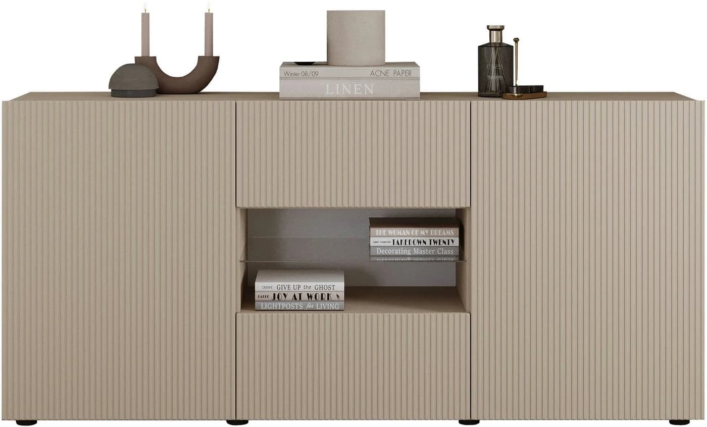 HOME AFFAIRE Sideboard Rio Cashmere mit geriffelter Front und Glasboden