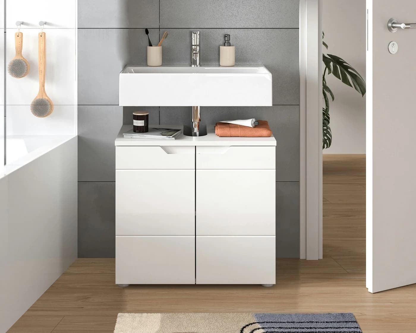 INOSIGN Waschbeckenunterschrank CAPRI 63 cm Weiß Hochglanz