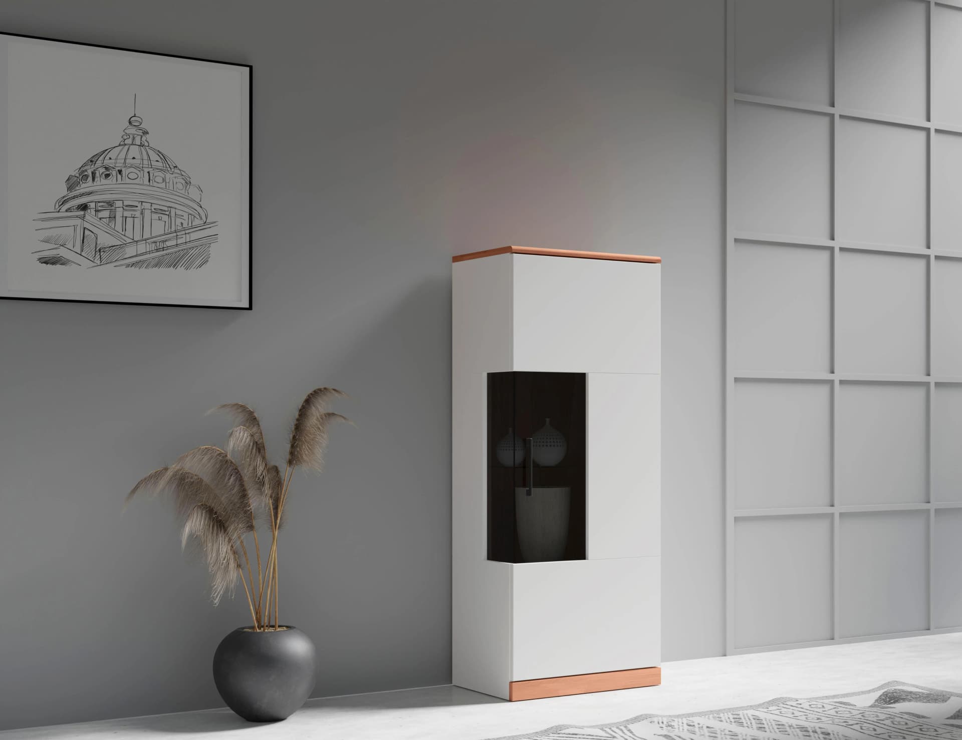 OTTO HOME Vitrine RIBE75 Weiß Kernbuche Glas