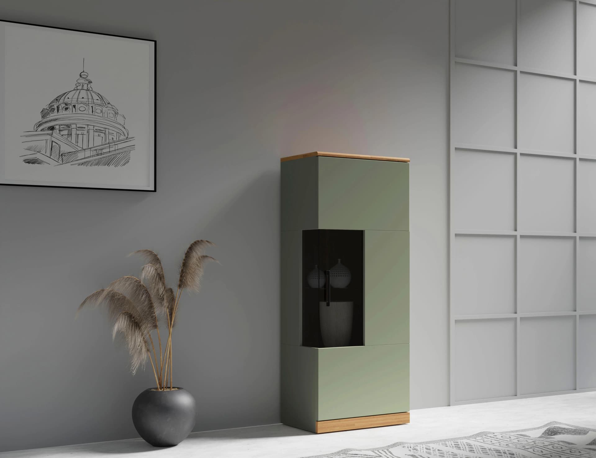Vitrine OTTO HOME Ribe 4 Fächer, 1 Glasboden, Eiche Massivholz