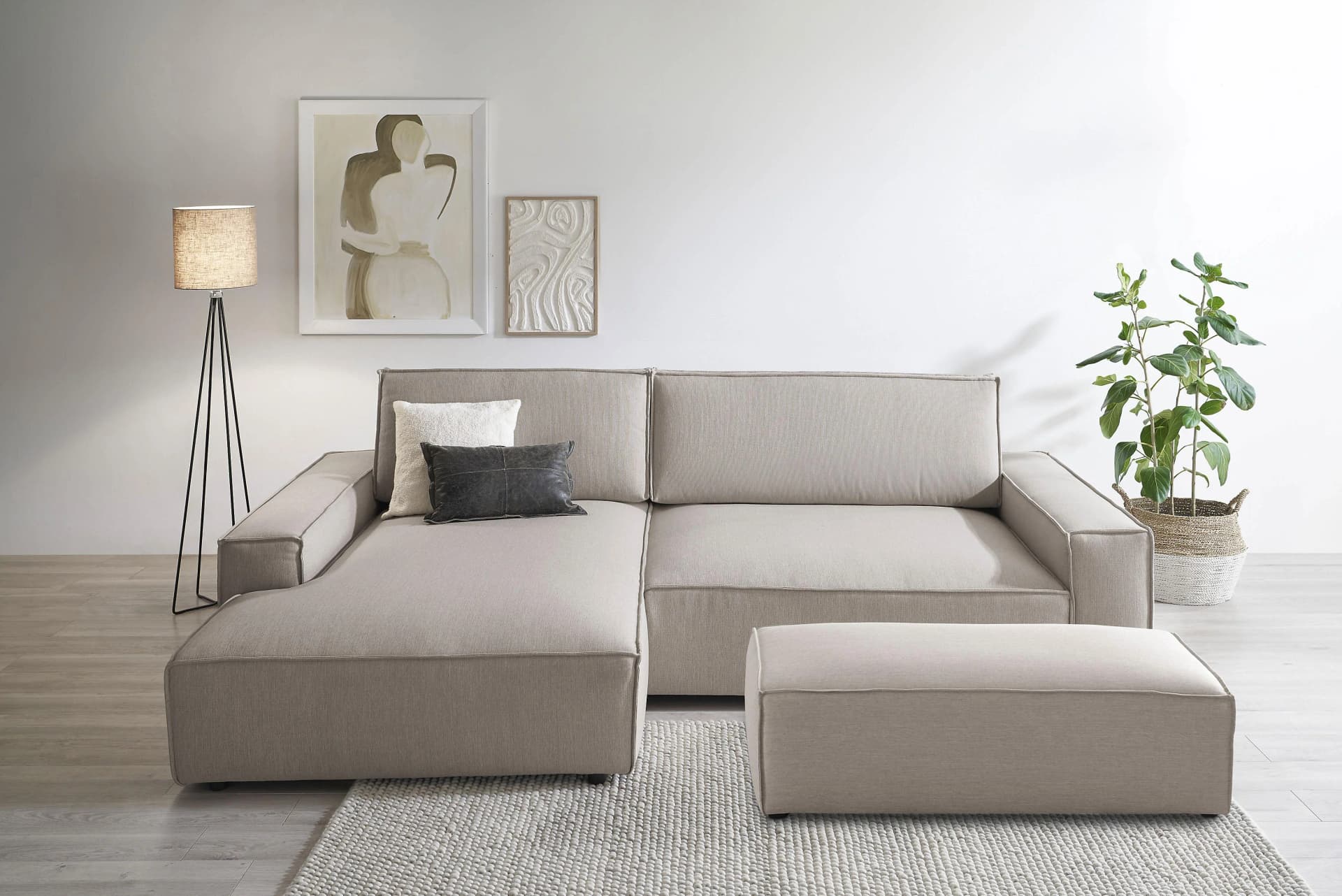 HOME AFFAIRE SHERWOOD XXL Polsterecke L-Form Schlaffunktion Beige