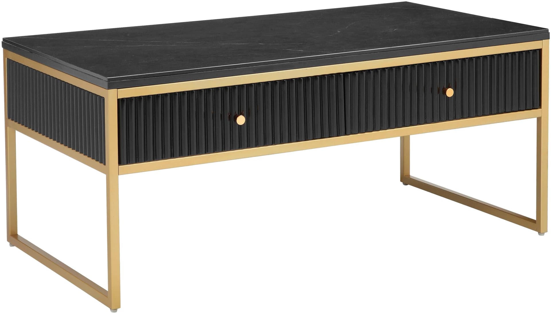 Couchtisch LEONIQUE Fleuriss Schwarz Gold Keramikplatte