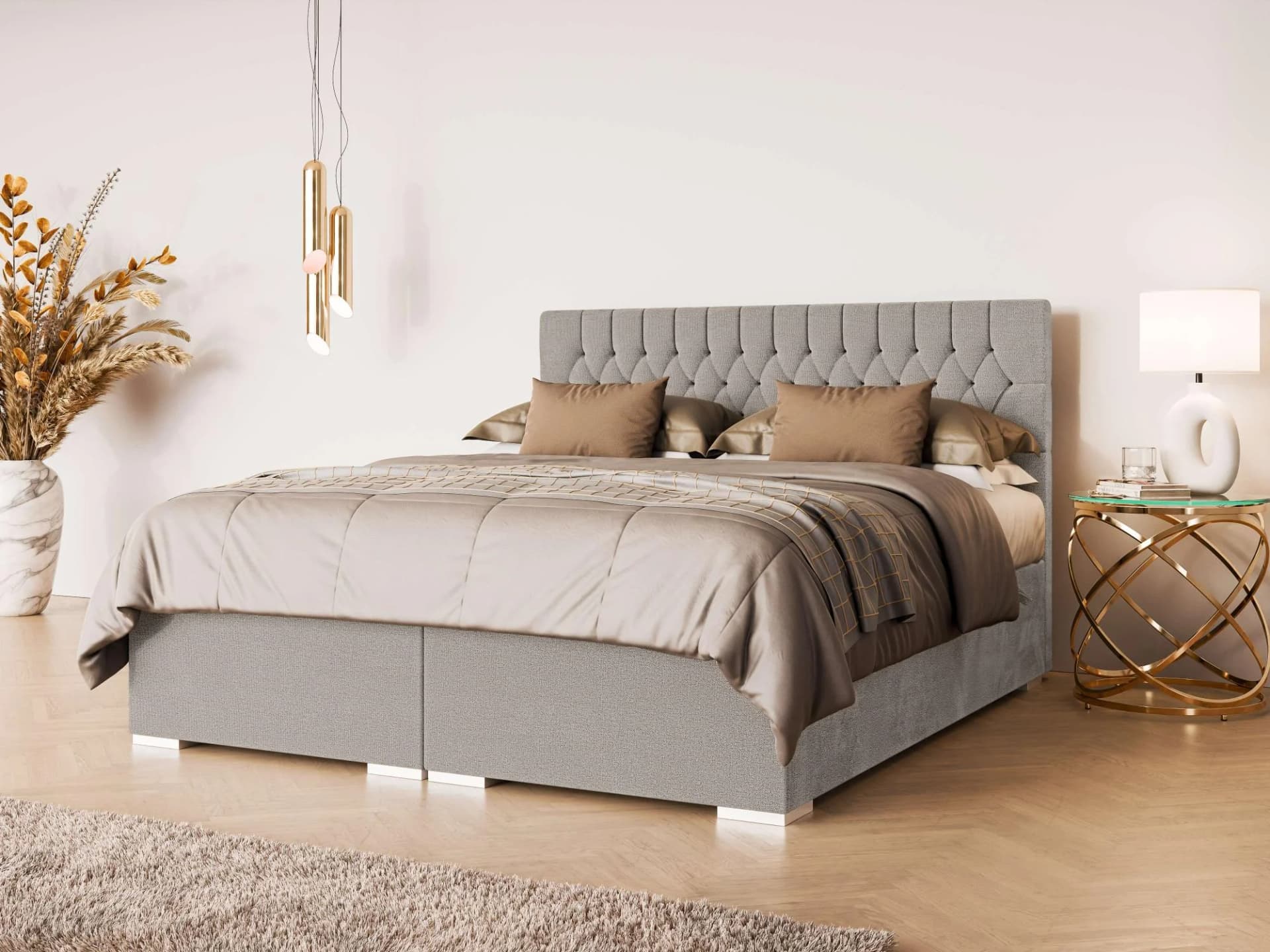 HOME AFFAIRE Aliy Polsterbett mit Matratze und Bettkasten hellbraun