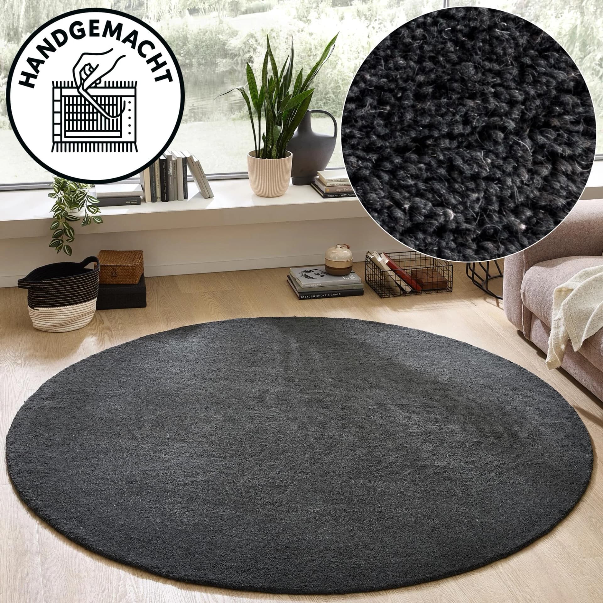 OTTO HOME Wollteppich Gabbo Natur Rund 200cm Dunkelgrau