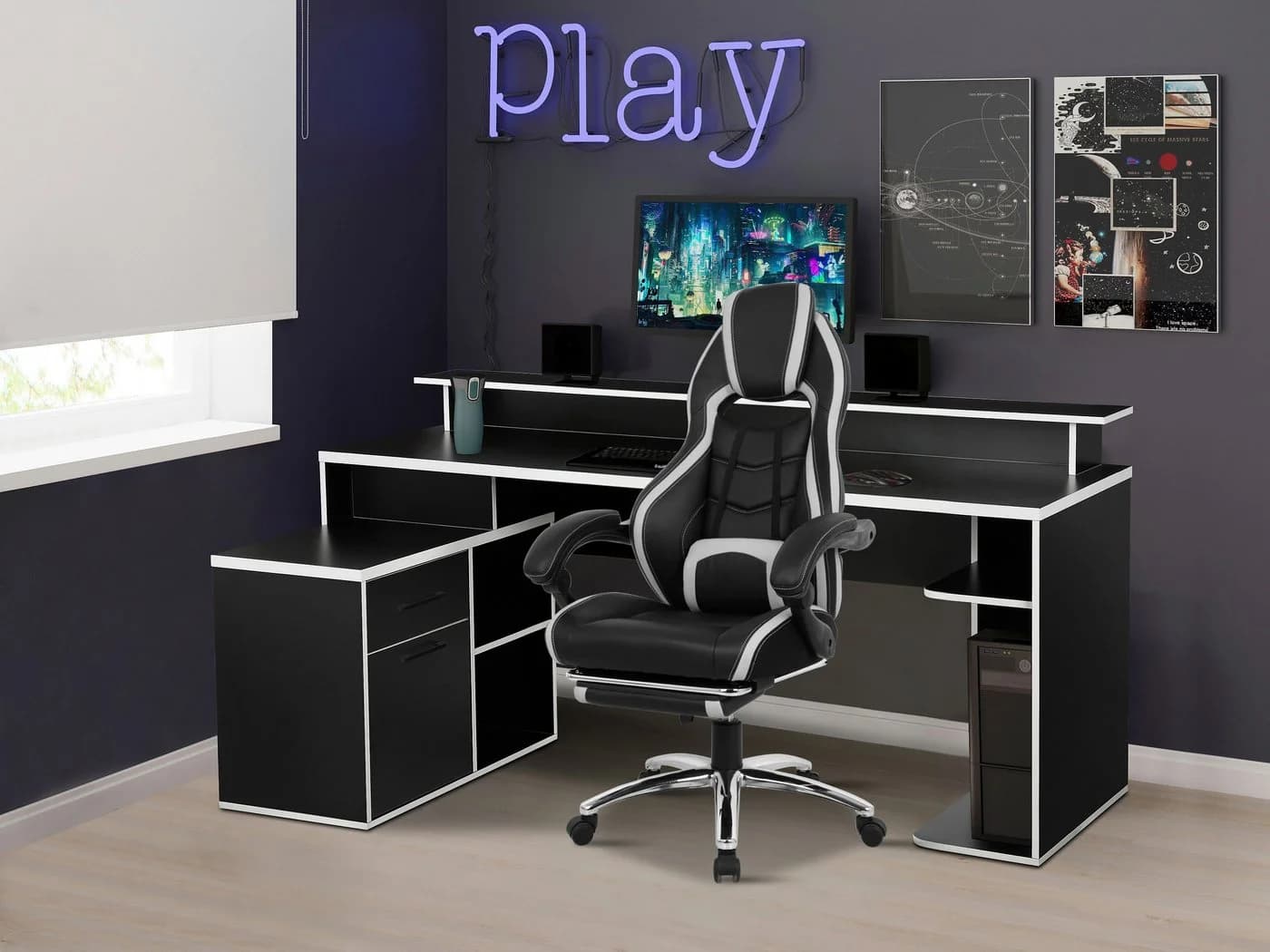 OTTO home Gaming-Stuhl Sprinta 1, Chefsessel mit ausziehbarer Fußstütze, komfortabel gepolstert mit vielen ergonomischen Funktionen