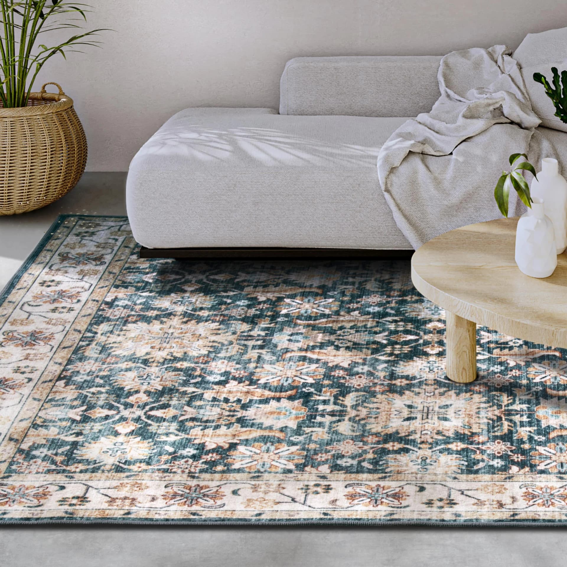 Teppich ELLE DECORATION Saveh Blau Kurzflor Vintage