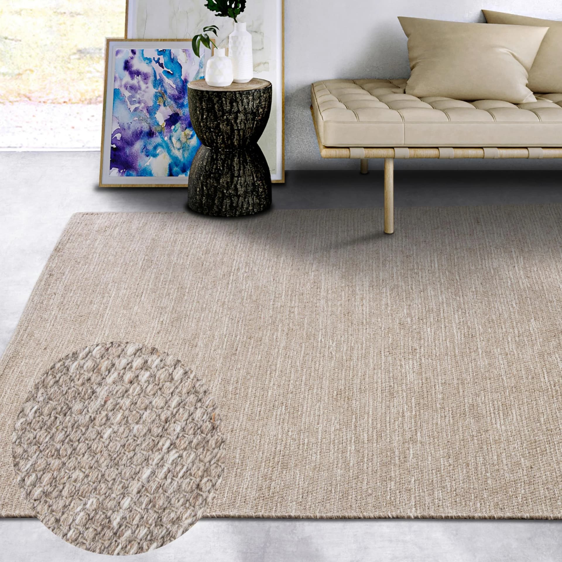 ELLE DECORATION Wollteppich Pradesh Beige Weiß Handgewebt Skandi